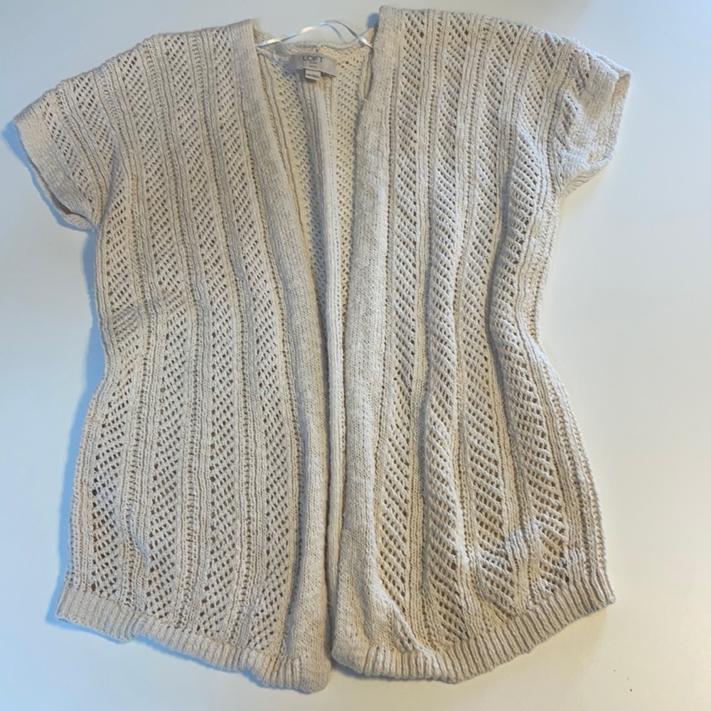 Loft outlet cream short sleeve open cardigan